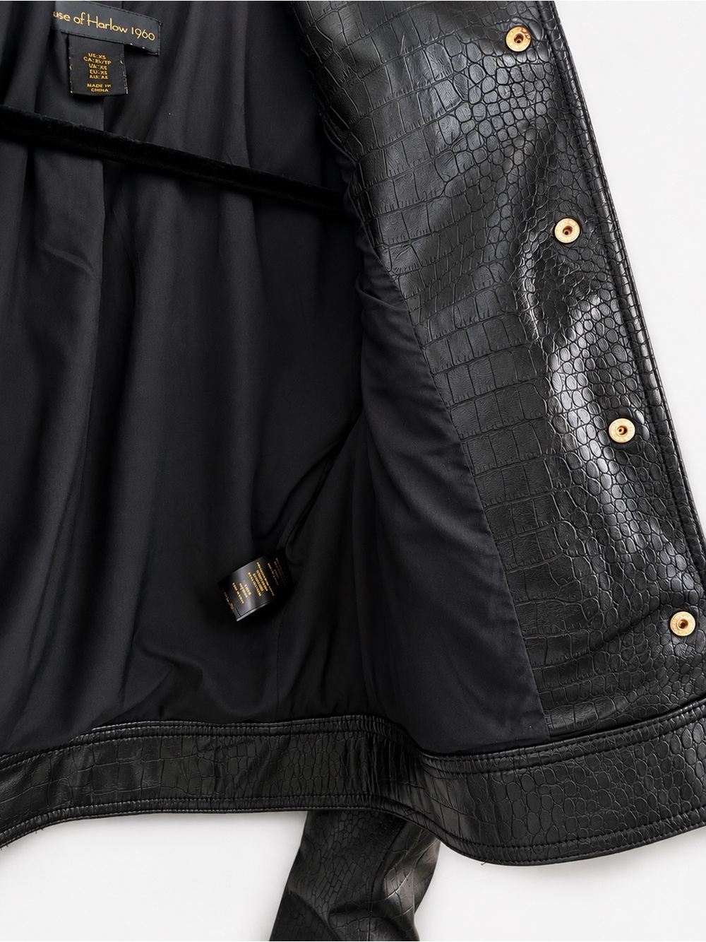 House of Harlow 1960 Dark Green Croc-Embossed Faux Leather Jacket - Picture 10 of 16